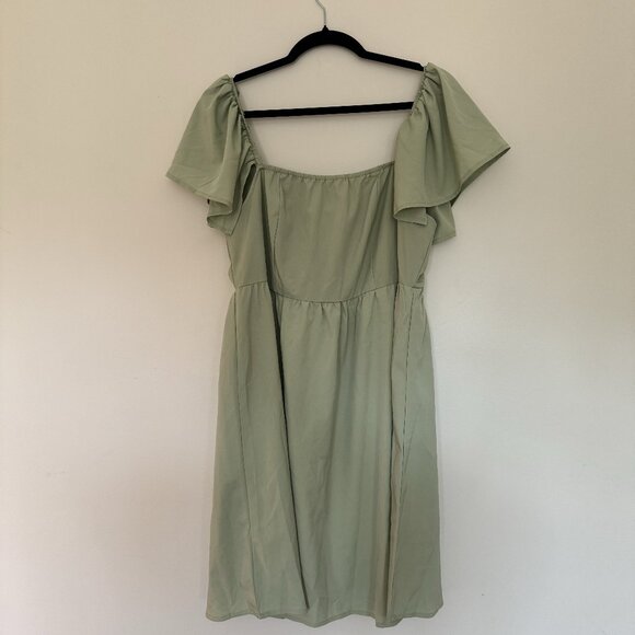 Sage Green Flutter Sleeve Dress - Picture 1 of 5